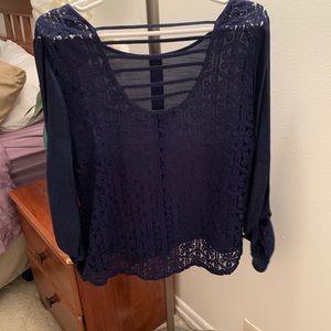 Navy blue long sleeve shirt with see through back